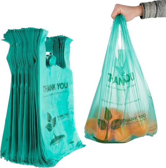 Stock Your Home Eco Grocery Bags Disposable T-Shirt Thank You Bag with Handles for Supermarket, Groceries, Produce, Shopping