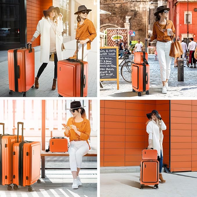 Hard Shell Luggage Sets with Spinner Wheels 4 Piece, Expandable Large Suitcases with TSA Lock, Travel Large Suitcase Set, Orange Luggage Set