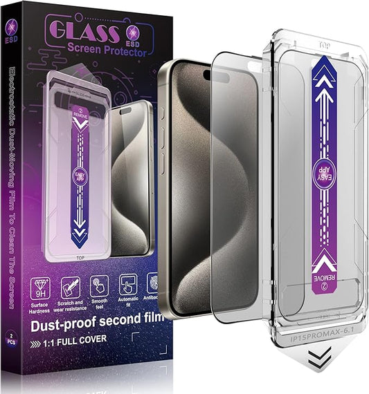2 Pack Matte Screen Protector for iPhone 15 Pro Max 6.7-Inch Auto Dust Removal, No Bubbles, Tempered Glass Film, Easy Installation