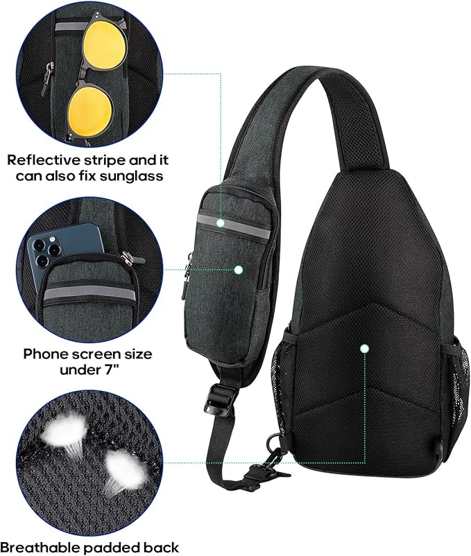 WATERFLY Crossbody Sling Backpack Sling Bag Travel Hiking Chest Bag Daypack