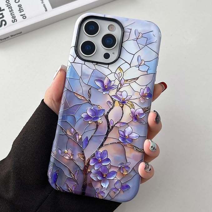 QLTYPRI Flower Case for iPhone 15 Pro Max, Aesthetic Cute Floral Phone Case for Girls Women, Protective Hybrid 2-Layer Hard Shell Silicone Cover Durable Shockproof Phone Cover - Vintage Magnolia