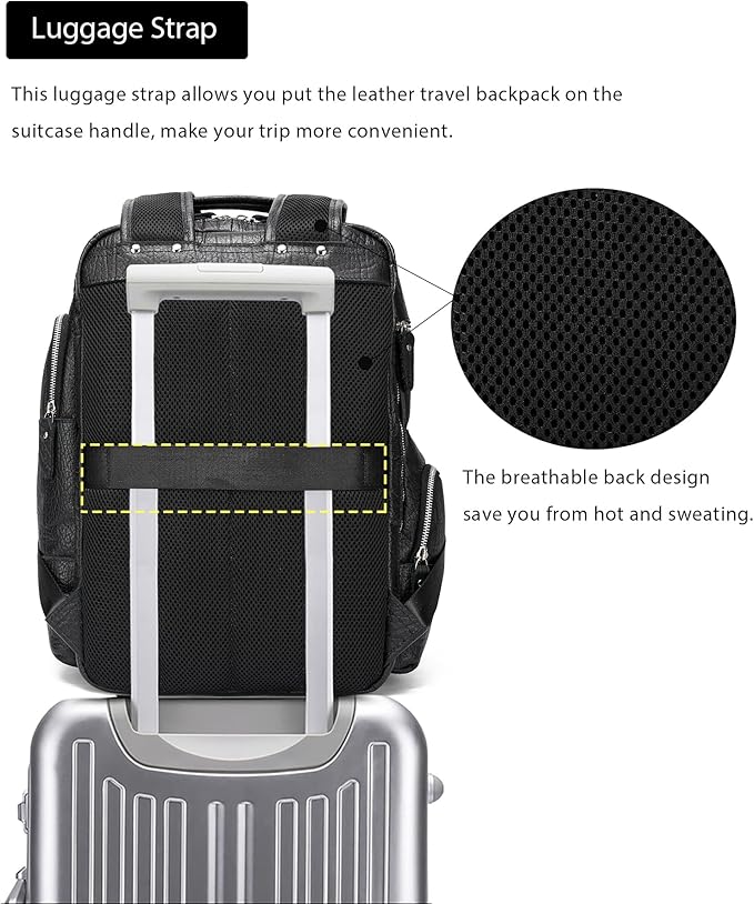 LANNSYNE Vintage Genuine Leather Backpack for men, 15.6" Laptop Backpack Travel Camping 24L Rucksack