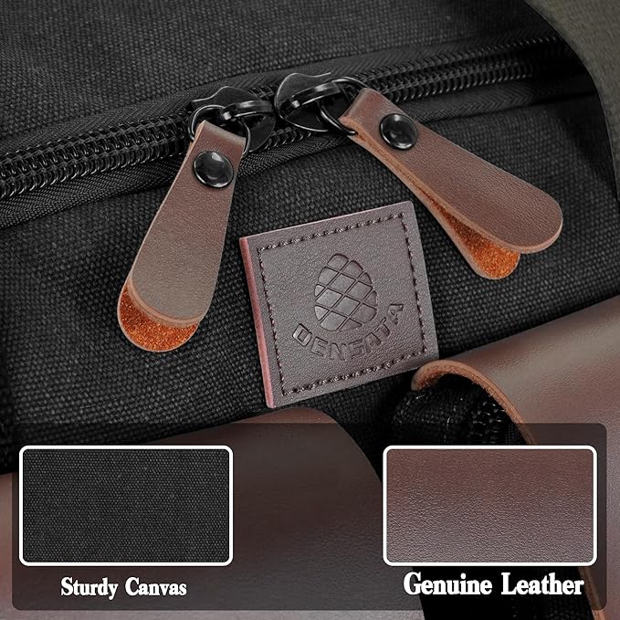 Canvas Duffle Bag for Men 60L Travel Duffel Bags Expandable Genuine Leather Duffel Overnight Weekender Carry On Bag Two Zipper Pockets Travel Bag (Black, X Large-60L)