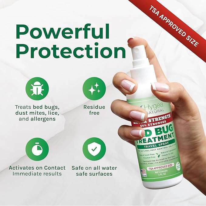 Extra Strength Bed Bug & Mite Natural Travel Spray - TSA Approved 3 oz Size - Child & Pet Friendly - Stain & Odor Free - for Hotel, Suitcase, Backpack - 66% Stronger Formula (3 pack)