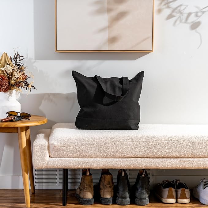 Carrywell |Not Made in China| 6 Pack Cotton Tote Bags, Reusable Grocery Shopping Bag, Durable 13oz Organic Cloth w/Handles