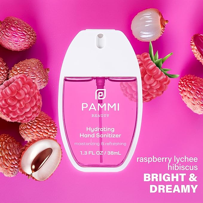 PAMMI Hand Sanitizer Spray Travel Size - Mini Scented Hand Sanitizer Spray Quicky Dry, Pocket Scented Hand Saniztier - 600-Sprays (2 Packs (Raspberry Lychee))