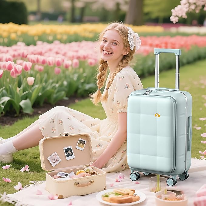 MGB 20 Inch Top Open Carry On Luggage 22x14x9 Airline Approved, Aluminum Frame Hard Shell Carry On Suitcase with Spinner Wheels,Travel Small Luggage for Women Men Gifts (Aquamarine)