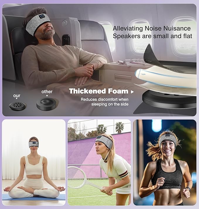 LC-dolida Headband Headphones Bluetooth 5.4 Headband, Sleep Headphones with Ultra-Thin HD Stereo Speaker, Sleep Headband Earphones Wireless for Workout Yoga Insomnia Running Meditation Gifts