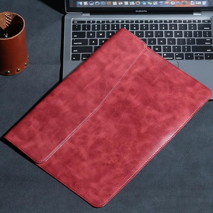 Leather Laptop Sleeve Compatible with MacBook Pro 16 Inch M4 M3 M2 M1 Pro/Max＆MacBook Air 15 Inch M4 M3 M2, Genuine Leather Protective Case Cover,Red
