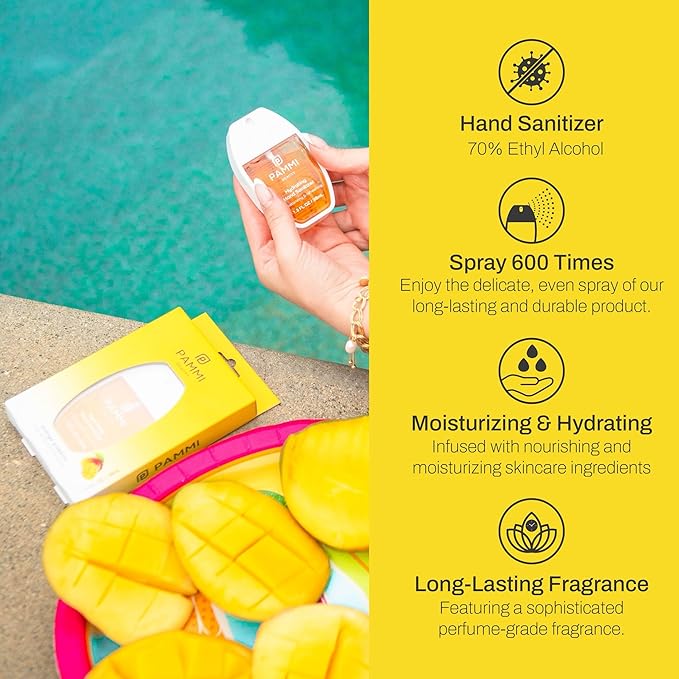 PAMMI Hand Sanitizer Spray Travel Size - Mini Scented Hand Sanitizer Spray Quicky Dry, Pocket Scented Hand Saniztier - 600-Sprays (2 Packs (Mango))