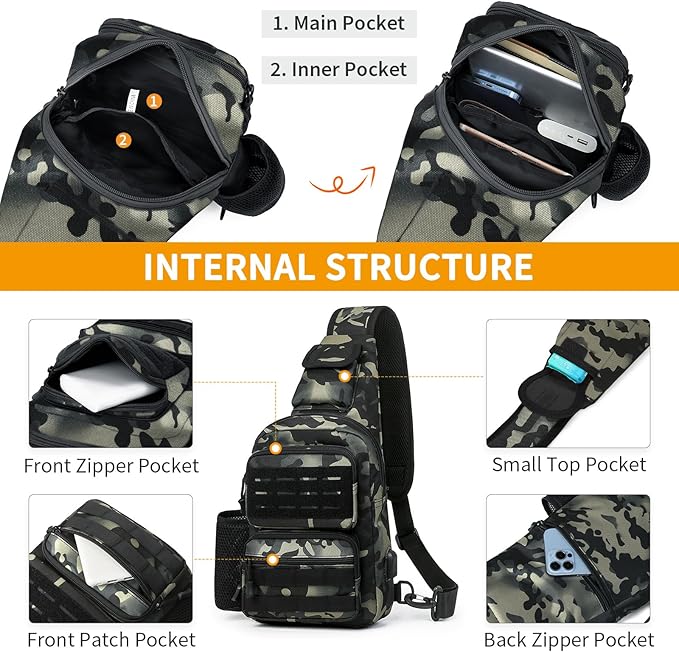 HUNTVP Tactical Sling Bag Crossbody Bag for Men Women EDC Shoulder Bags Molle Sling Backpack Chest Pack for Hiking Hunting Travelling Camping (Type3-Camo)