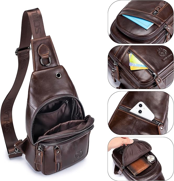 LUKZIJAES Genuine Leather Sling Bag for Men