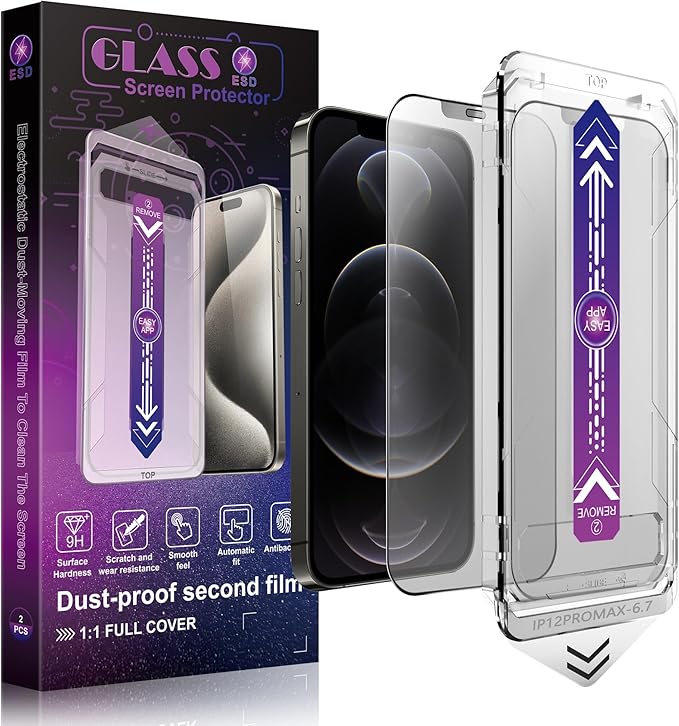 2 Pack Matte Screen Protector for iPhone 12 Pro Max 6.7-Inch Auto Dust Removal, No Bubbles, Tempered Glass Film, Easy Installation