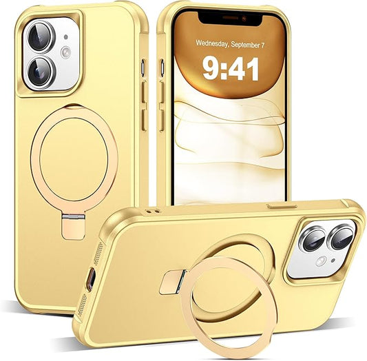 Compatible with iPhone 11 Case with Invisible Magnetic O-Ring Stand Military-Grade Case for iPhone 11 6.1" [Compatible with Mag-Safe][Great Grip Feeling], Gold