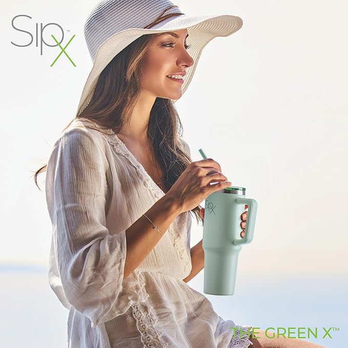 SIPX™ Insulated Tumbler With Lid And Straw, 40oz. Tumbler With Handle Keeps Cold 12 Hours, Water Bottle Thermos With Lid, BPA-Free Reusable Insulated Coffee Tumblers, Travel Mug Great For Beach Party