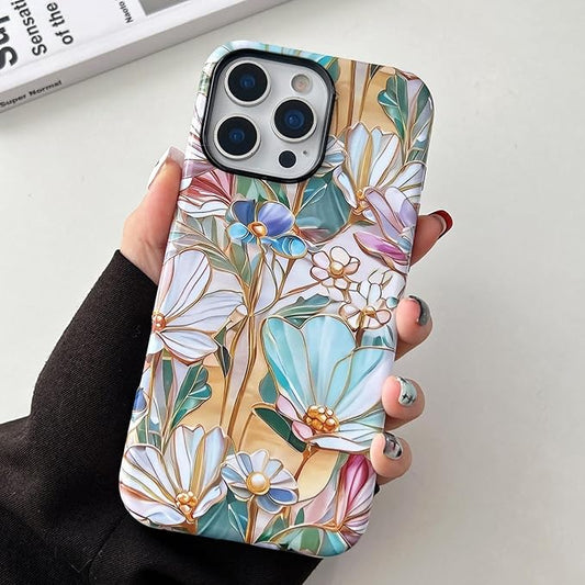 QLTYPRI Flower Case for iPhone 16 Pro Max, Aesthetic Cute Floral Phone Case for Girls Women, Protective Hybrid 2-Layer Hard Shell Silicone Cover Durable Shockproof Phone Cover - Bloom Flower