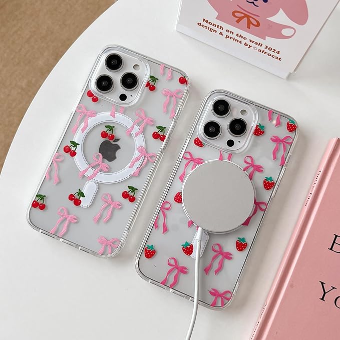 ZTOFERA for iPhone 16 Pro Max Magnetic Case Clear,Cute Love Heart Ribbon Bow Tie Aesthetic Phone Case,Transparent Trendy Slim Soft Shockproof Protective Phone Cover for Women Girls,Black