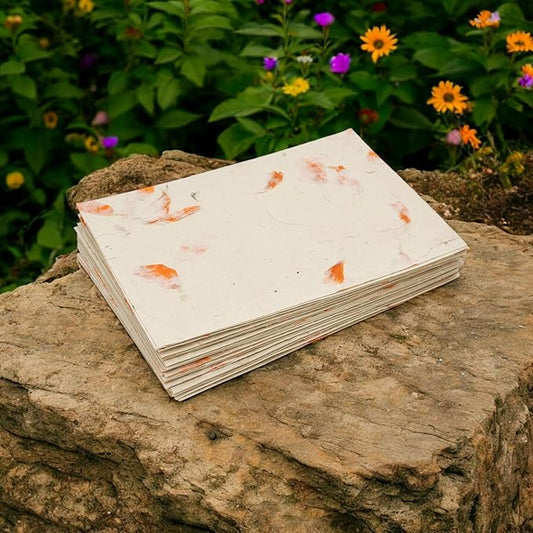 Kathmandu Valley Co. Nepali Cherish Greeting Card & Envelope Box Set with Handmade Lokta Paper from Nepal, 15 Cards (Marigold)