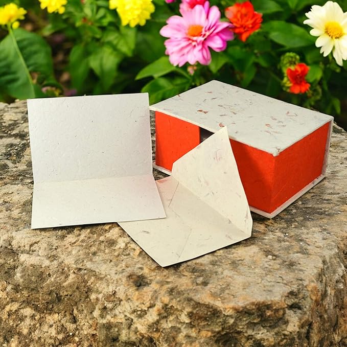 Kathmandu Valley Co. Nepali Cherish Greeting Card & Envelope Deluxe Box Set with Handmade Lokta Paper from Nepal, 25 Cards (Marigold)