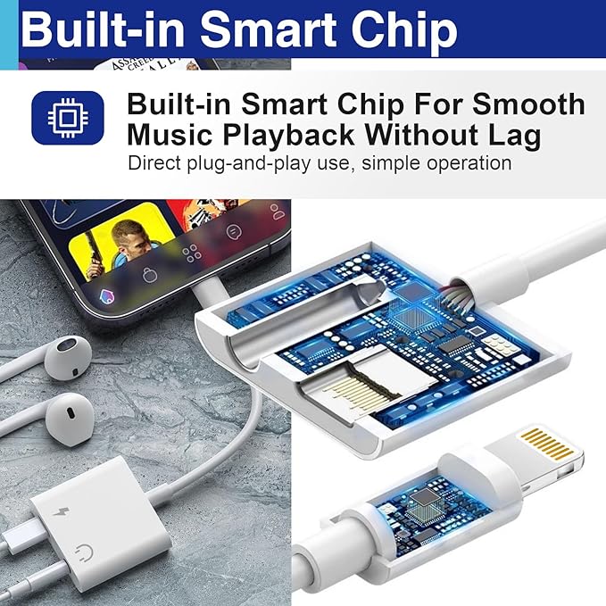 Lightning to 3.5 Mm Headphone Jack Adapter for iPhone, iPhone Aux Adapter Converter Dongle Audio Cable Compatible with All Models Before Apple 14