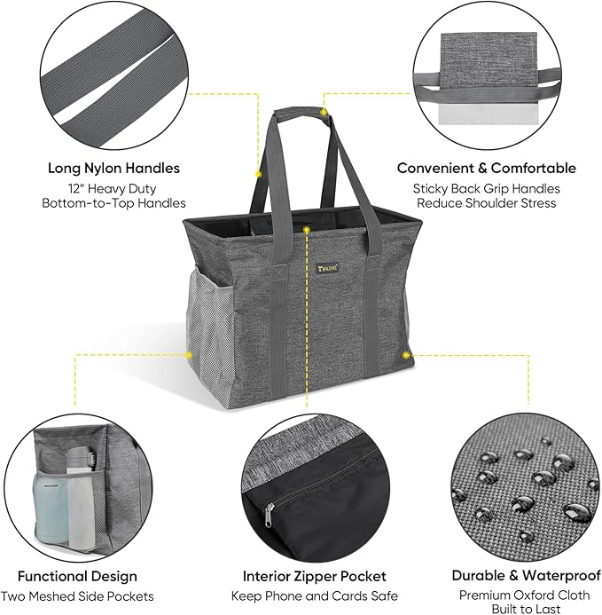 BALEINE Extra Large Utility Tote Bag with Wire Frame for Storage (Grey, 16.5''x14''x10'')