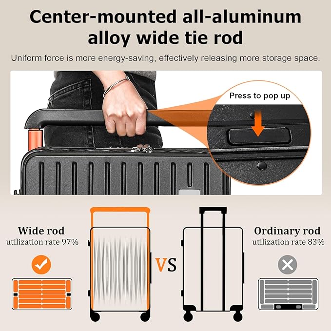 Joyway Hardshell 24 inch luggage with spinner wheels, Lightweight Hardside large checked withTSA Lock (Black, Checked Luggage-24 Inch)