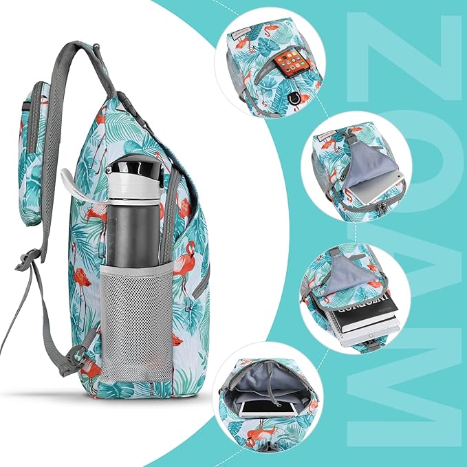 ZOMAKE Sling Bag,Small Crossbody Sling Backpack,Water Resistant Shoulder Daypack for Travel,Anti Thief Chest Bag for Hiking(Flamingo Blue)