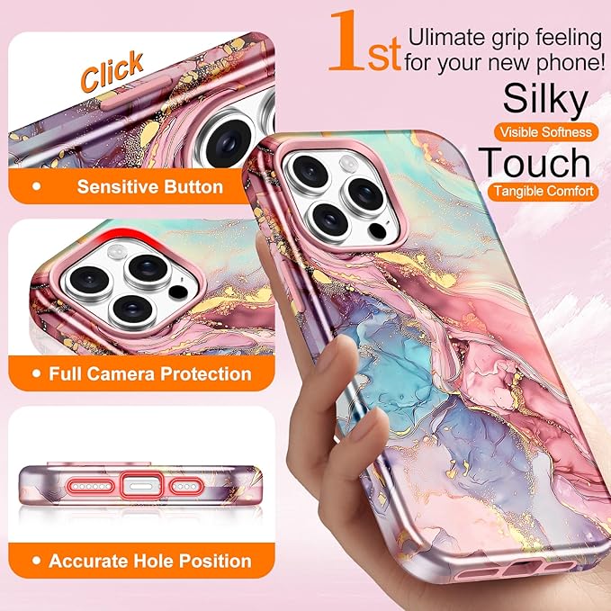 Btscase for iPhone 15 Pro Max Case [Compatible with Magsafe] [Military-Grade Drop Protection] Slim Anti-Scratch Smooth Touch TPU Bumper Shockproof Magnetic Phone Case for Women Girls Men, Rose Gold