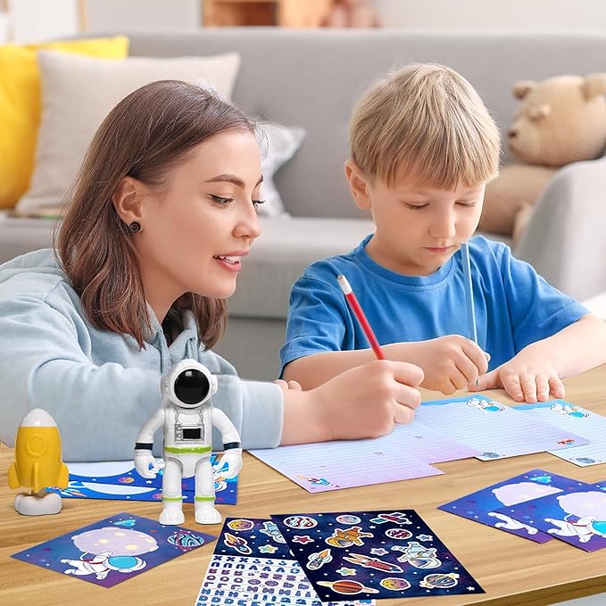 WERNNSAI Kids Stationery Set - 72PCS Boys Stationery Set Teens Universe Letter Writing Kit Aerospace Letter Paper Set Stationery Writing Sheets with Envelopes School Space Gift Set