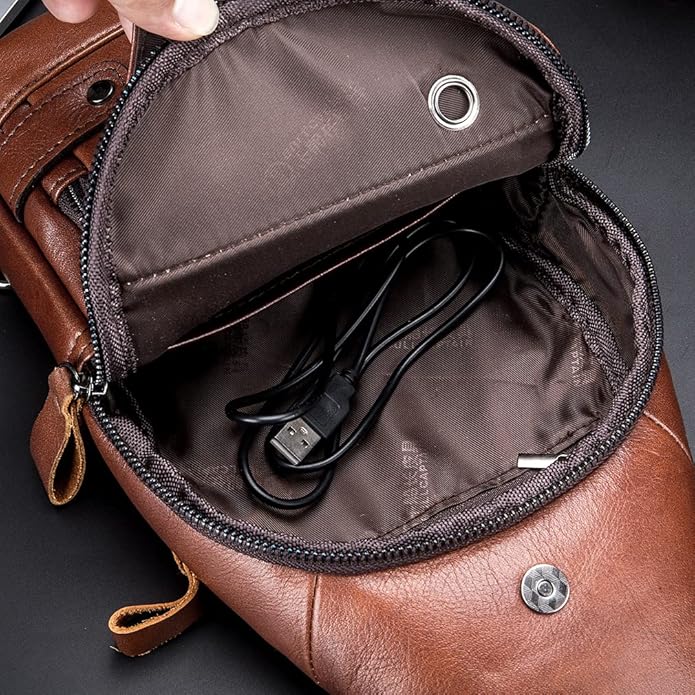 KPYWZER Vintage Leather Sling Bag Backpack for Men Crossbody Shoulder Chest Day Pack Backpacks