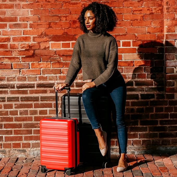 NINETYGO Medium Checked Luggage 24 Inch, Checking In Luggage with Smooth Spinner Wheels, Lightweight, Hard Shell PC Suitcase, Lightweight Travel Luggage, TSA Approved (Raspberry, Rhine Basic)