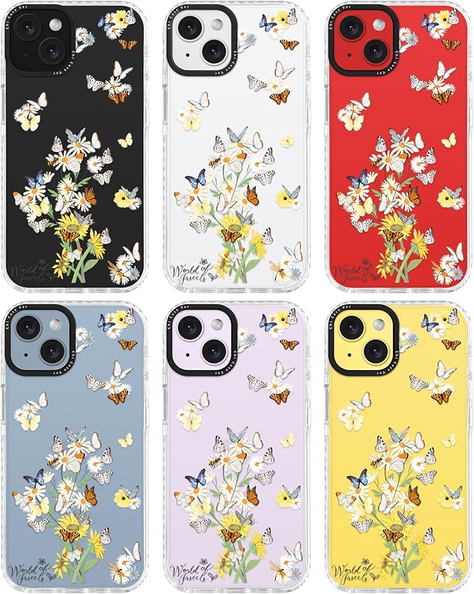 for iPhone 14 Case Butterfly & Flower Pattern with Vintage Charm, Military-Grade Drop Protection, Cute Soft Slim TPU Protective Cover with Camera Lens Protection for Women & Girls