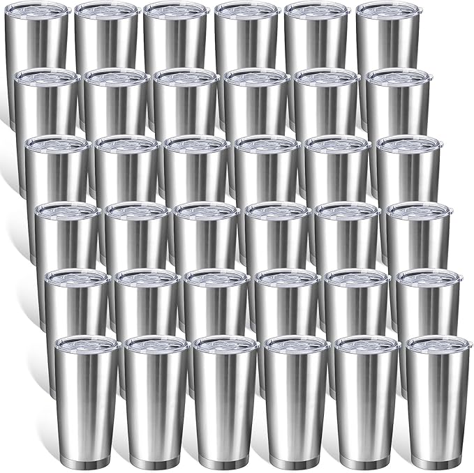 Sieral 36 Packs Stainless Steel Tumbler Bulk with Lid Vacuum Double Wall Insulated Travel Coffee Mug Powder Coated Tumbler Cup for Graduation Wedding Christmas Birthday Party(Silver, 20 oz)