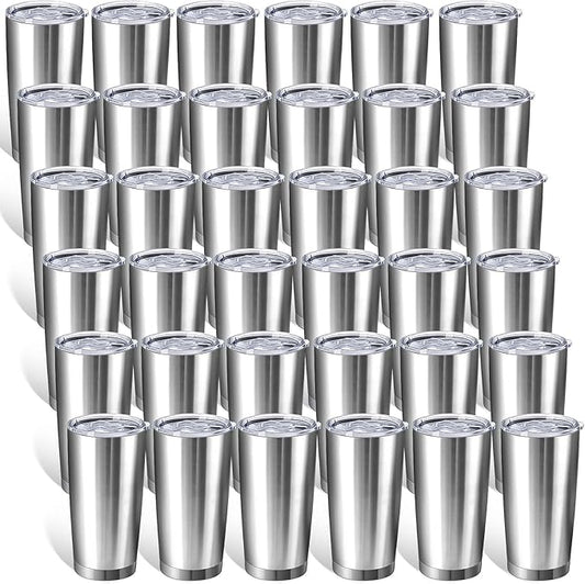 Sieral 36 Packs Stainless Steel Tumbler Bulk with Lid Vacuum Double Wall Insulated Travel Coffee Mug Powder Coated Tumbler Cup for Graduation Wedding Christmas Birthday Party(Silver, 20 oz)