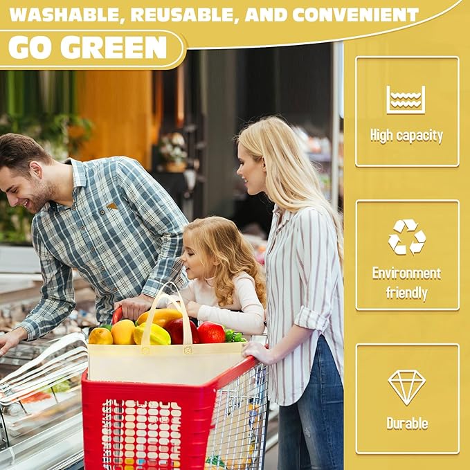 Windyun Reusable Grocery Bags Large Non Woven Shopping Bags with Handles Foldable Portable Tote Bulk, 16x6x12 Inch