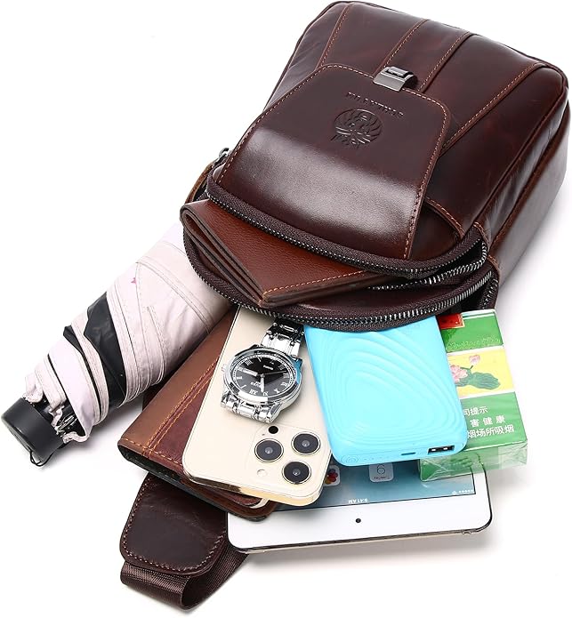 LUKZIJAES Genuine Leather Sling Bag for Men