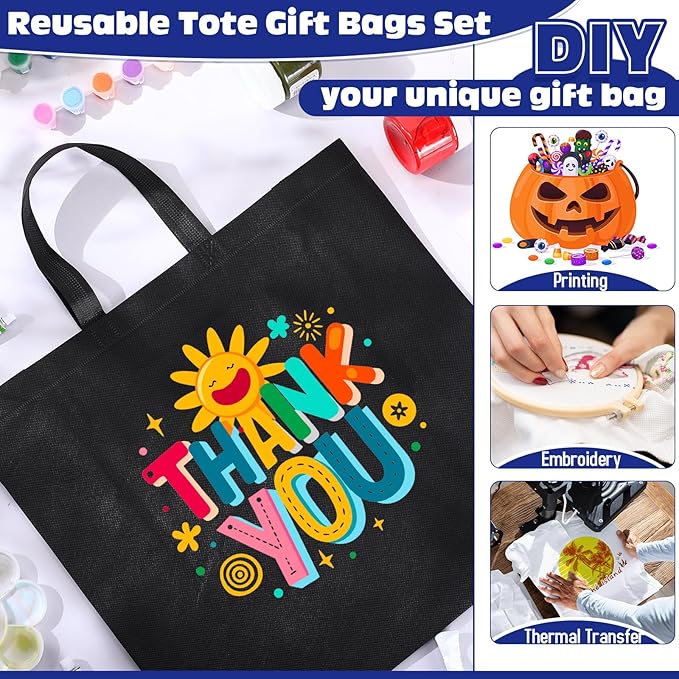 Windyun Reusable Grocery Bags Large Non Woven Shopping Bags with Handles Foldable Portable Tote Bulk, 16x6x12 Inch