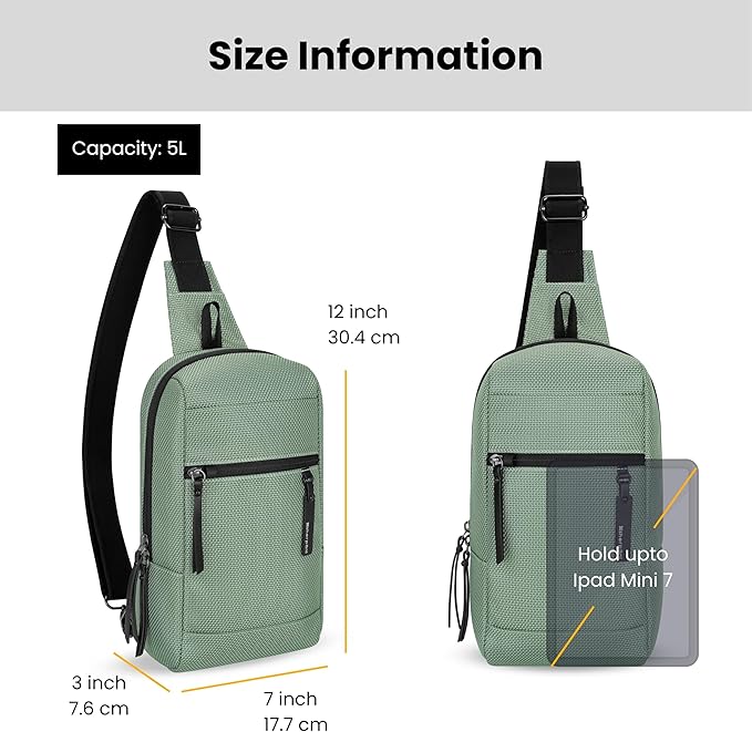 Sherpani Metro, Anti Theft Sling Bag, Sling Backpack, 5L Travel Bag, Shoulder Chest Purse, Crossbody Backpack for Women, Metal Hardware, Travel Gift (Aloe Mist)