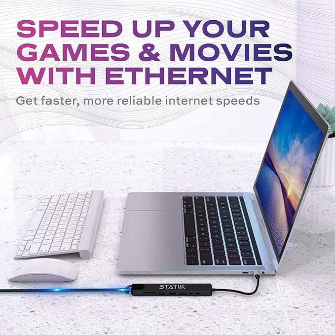 STATIK UltraHub Powered USB C Hub Multiport Adapter - USB C Docking Station - 8-in-1 Powered USB 3.0 Hub with 4K USB C HDMI Adapter, USB C dock, 100Mbps Ethernet Port, SD/TF Card Reader & Laptop Dock