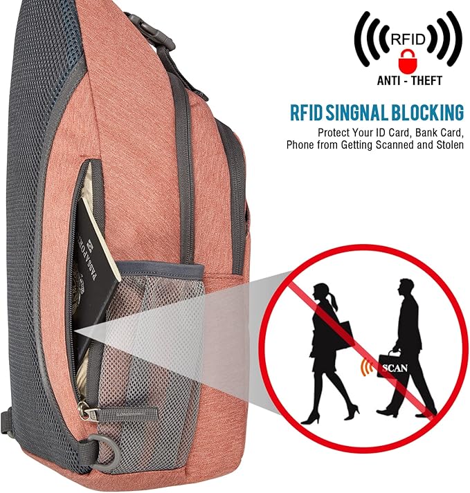 G4Free Sling Bag RFID Blocking Sling Backpack Crossbody Chest Bag Daypack for Hiking Travel(Light orange)