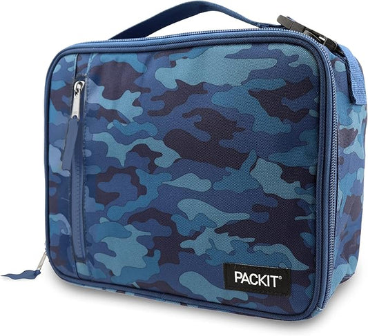PackIt Freezable Classic Lunch Box, Blue Camo, Built with ECOFREEZE Technology, Collapsible, Reusable, Zip Closure With Zip Front Pocket and Buckle Handle, Designed for Lunches