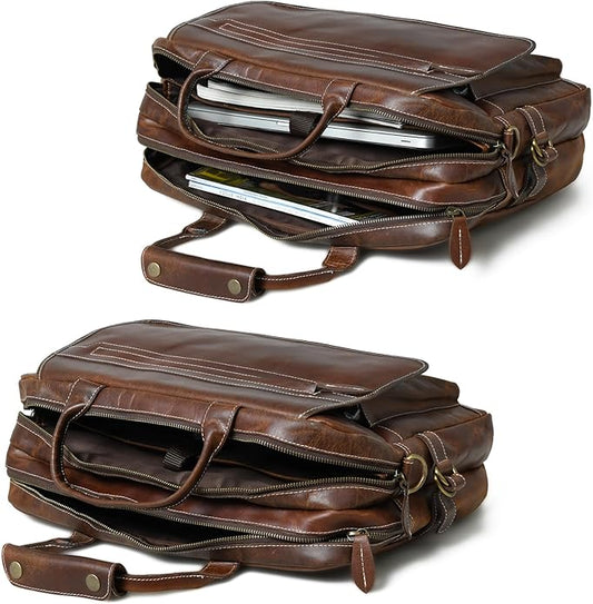 Messenger Bag For Men, 16 Inch Laptop Bag, Vintage Handmade Laptop Briefcase and Shoulder Bag for Men, Business Leather Satchel Bag for Office, Work, and Travel :