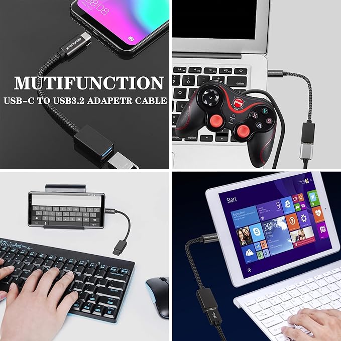 USB C to USB 3.2 Adapter [2pcs Black], Transfer up to 10Gbps, Type C to USB(Male-Female OTG Cable USBC to USB Adapter Compatible with MacBook Pro/Air, iPhone 15 Pro Max Plus