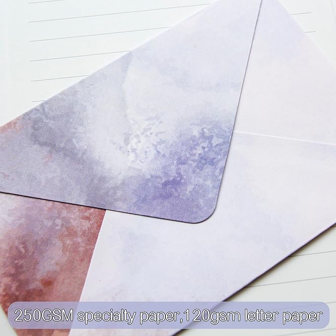 Tuhangcc Stationary Paper Set Minimalism - Hand Blended Colors, 12 Envelopes (4x6 in) & 24 Lined Paper for Wedding Love Letters, Invitations, Anniversaries (Cherry Blossom Mist)