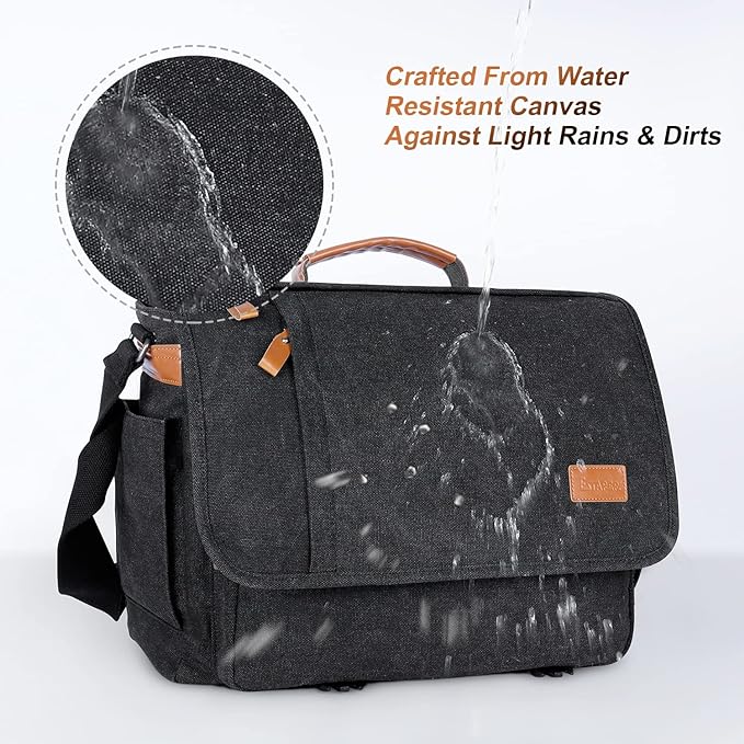 ESTARER Messenger Bag 17-17.3 Inch, Men's Computer Bag Water-resistant Canvas, Teacher Laptop Satchel for Work Office College, Dark Grey