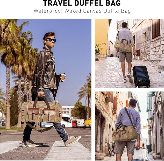 Wildroad Waxed Canvas Duffle Bag - 60L Waterproof Weekender Overnight Travel Bag