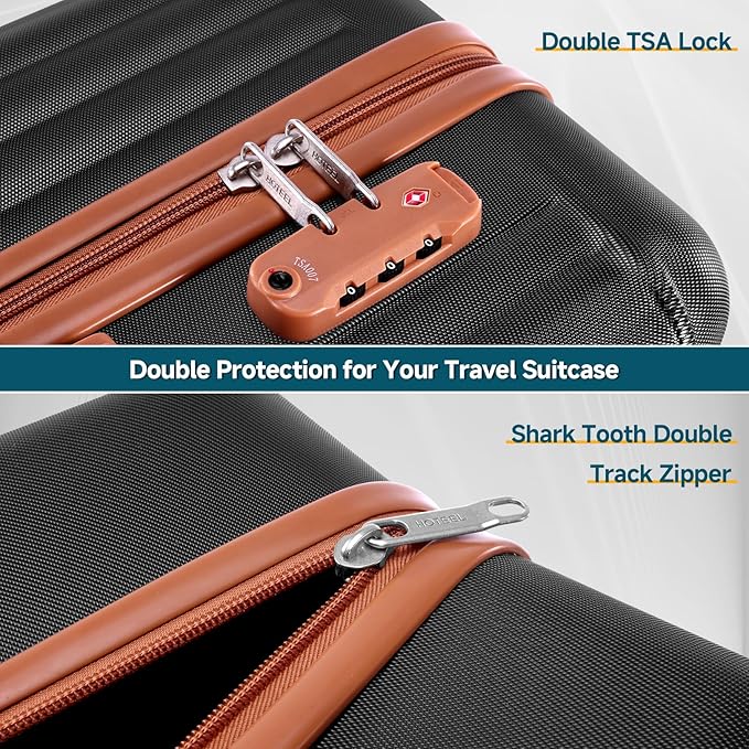 Hoteel 20Inch Luggage 3-piece Set, 360° Universal Suitcases with Wheels Hard Shell Suitcase with TSA Lock, Including Waterproof Luggage Bag, Travel Maletas for Men and Women,Black