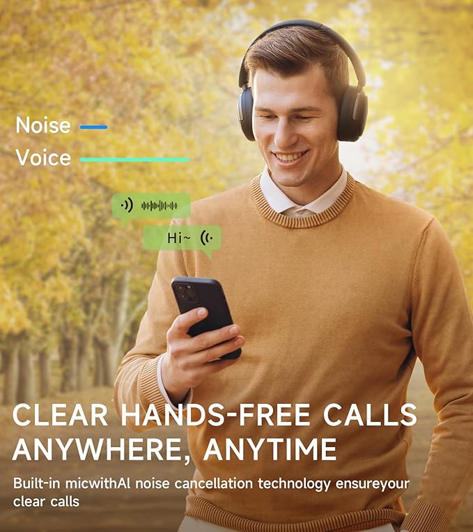 Atom Max - Hybrid Active Noise Cancelling Headphones, Hi-Res Audio, Wireless Over-Ear, Foldable, 45H Playtime, Fast Charging, Customize via an App, Bluetooth v5.4, ANC Headphones, Black