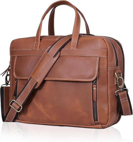 HLC 18 Inch Full Grain Leather Briefcase messenger shoulder bags for men and women