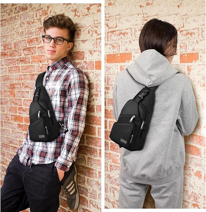 AMJ Crossbody Sling Bag Men Women, Casual Shoulder Backpack, Chest Daypack Satchel for Hiking Travel